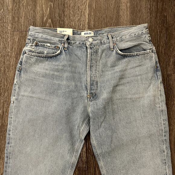 NWT AGOLDE Lana Mid Rise Vintage Straight Jeans Riptide Size 33 Light Blue Denim - Picture 14 of 16